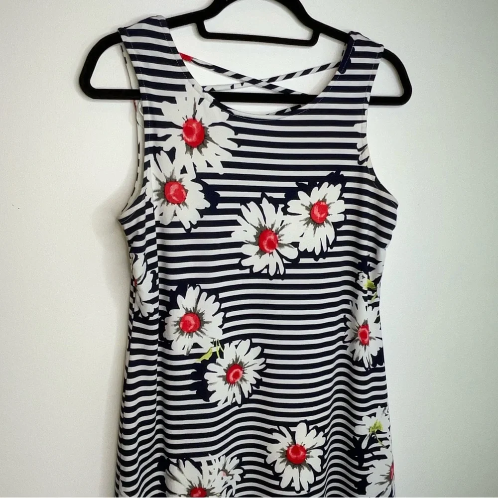 💚 Summer “RNstudio” by Ronni Nicole Slimming Floral Striped Sleeveless Dress - Picture 10 of 11